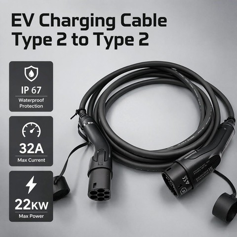 EV Charging Cable for Electric Vehicle Type 2 to Type 2 32A 22kW 3 Phase Factory Wholesale CE TUV for Distributors