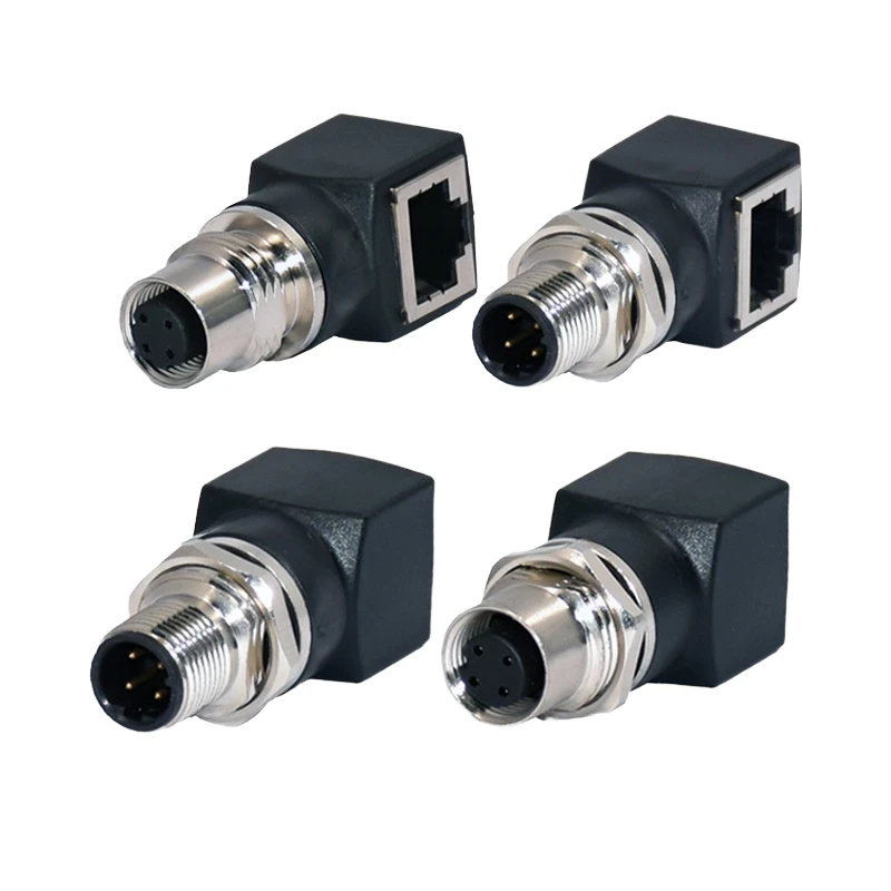 M12 4 Pin a Coded Male Female to RJ45 Adapter ABS Brass Contact Automotive Waterproof IP68 Circular Connector