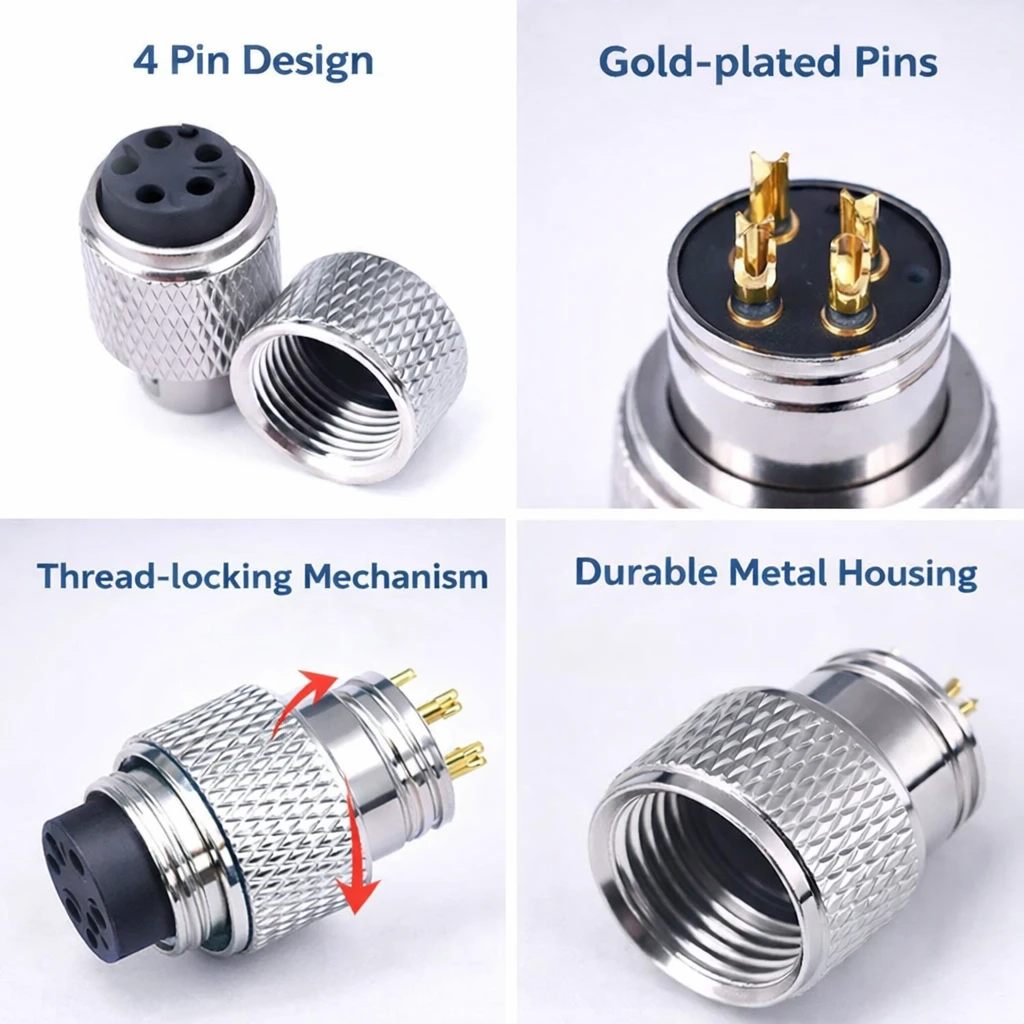 M8 Round Sensor Connector Right Angled IP67 Waterproof PCB Mount with 4P Copper Pins 2A Rated Current for Power Application