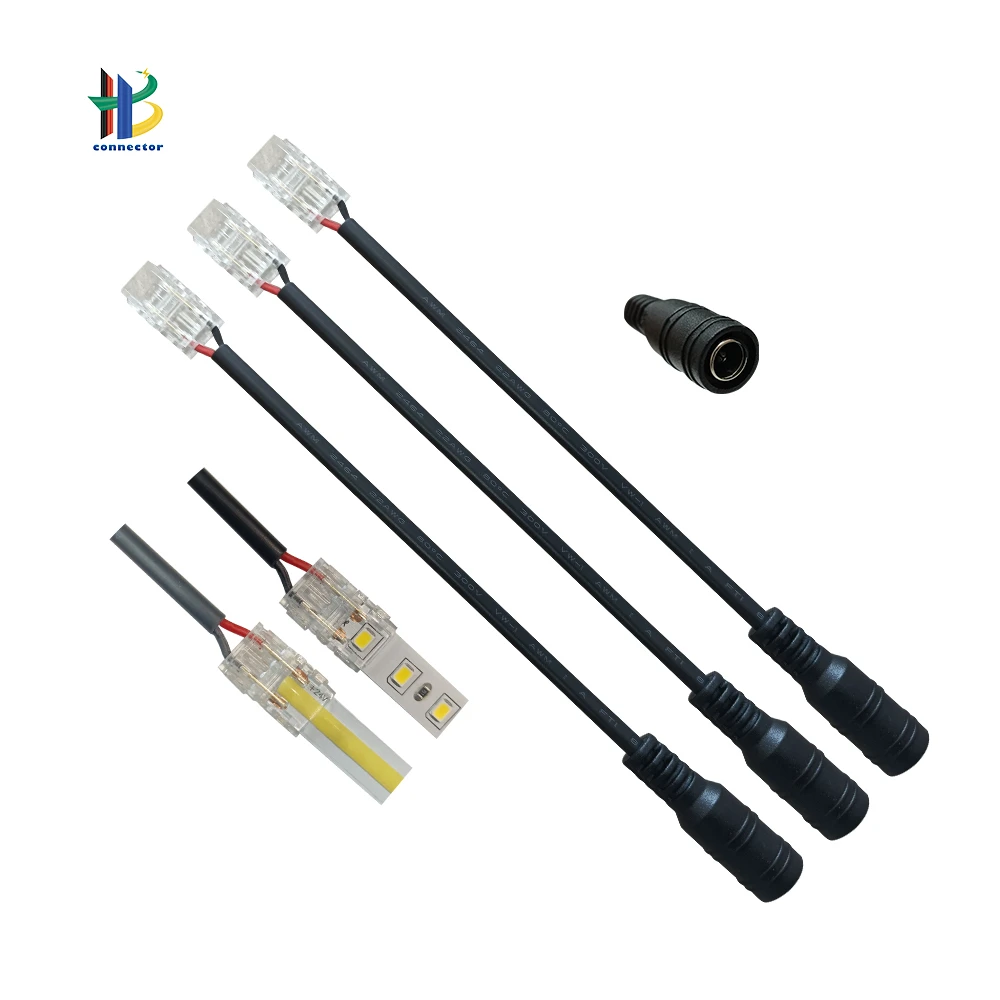 DC Female Plug Connector Cable for 8mm 10mm 2-Pin LED Strip, Compatible with SMD and COB LED Strips
