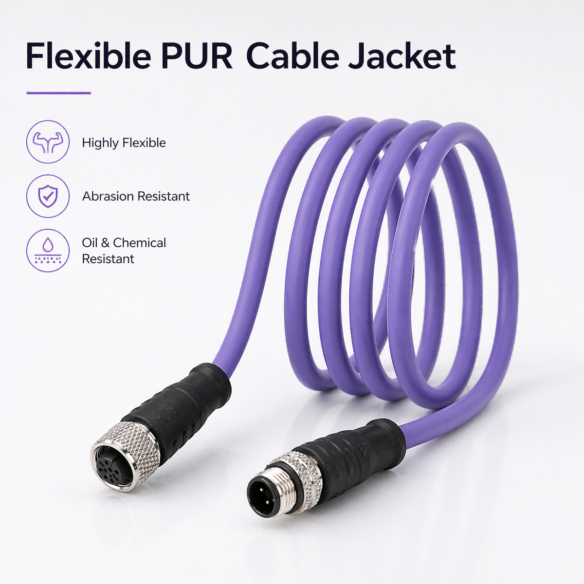 M12 5-Pin Female to Male Cable | PUR Jacket Industrial Sensor Connector Cable for Automation