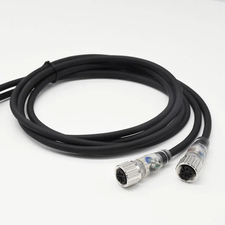 M12 4-Pin Sensor Cable with LED Indicator Brass Contact Female Plug Straight PNP Molding Coded Electronic Plastic Signal Cable