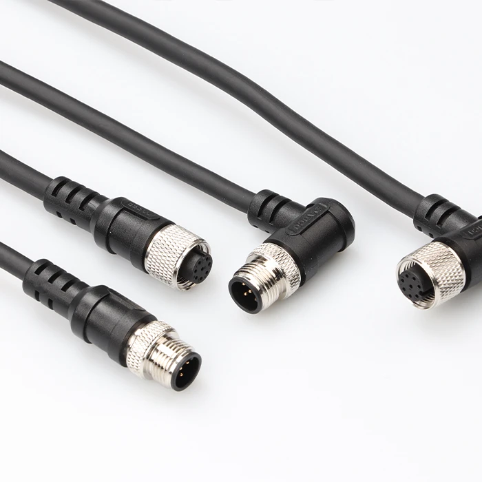 M12 A Code Male Female 2 3 4 5 8 12 17 Pin Un-Shielded Angled Cable Connector M12 Waterproof Sensor Connector Cable