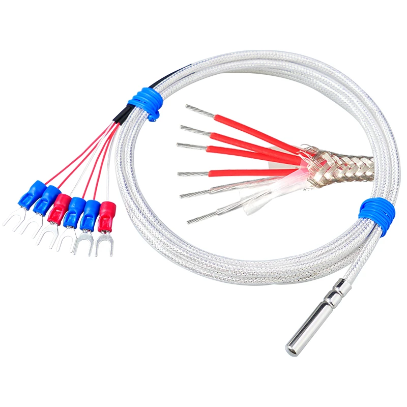 Songdao 4*30mm Probe Flexible PT100 RTD Temperature Sensor 0.1C Resolution 6-wire PTFE Cable 200 OEM ODM IP68 Stainless Steel