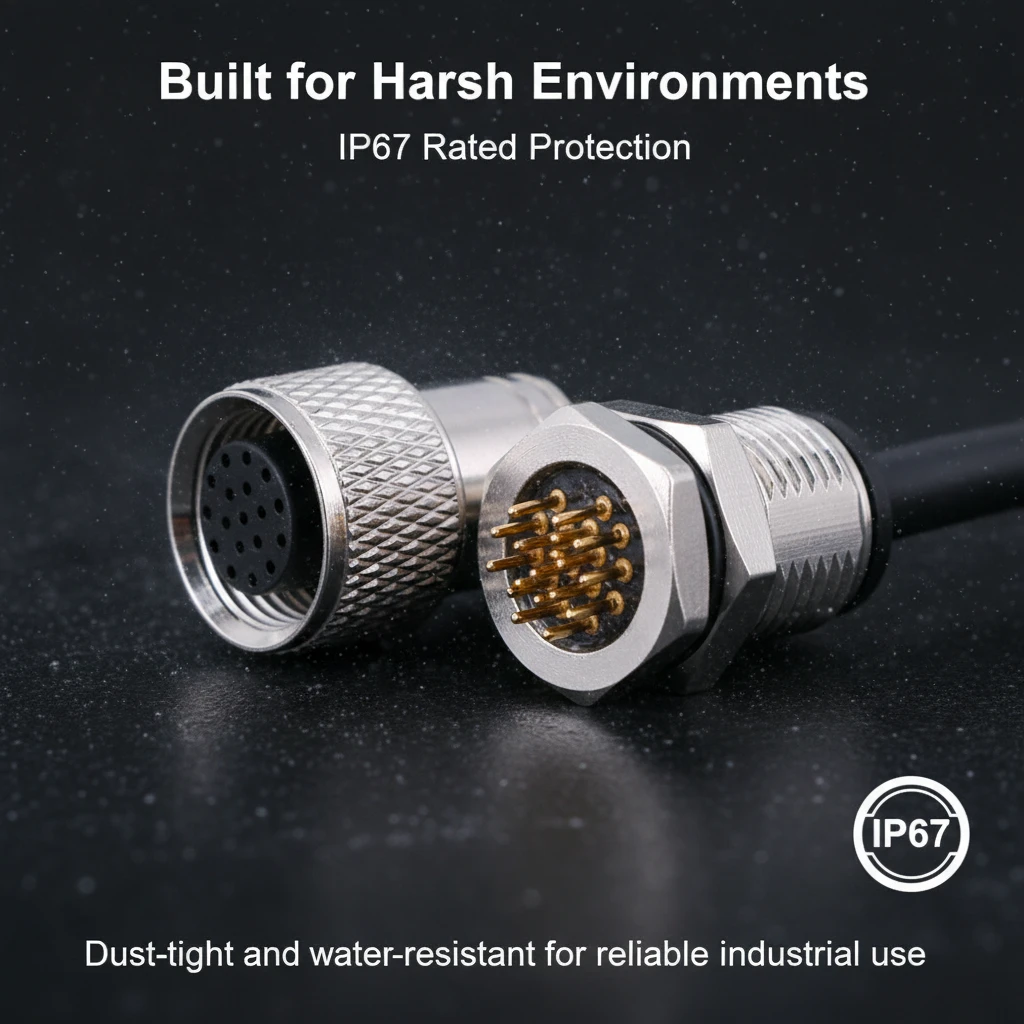 17 Pin Industrial Circular Connector | Gold-Plated Contacts Thread-Locking Aviation Plug for Sensors
