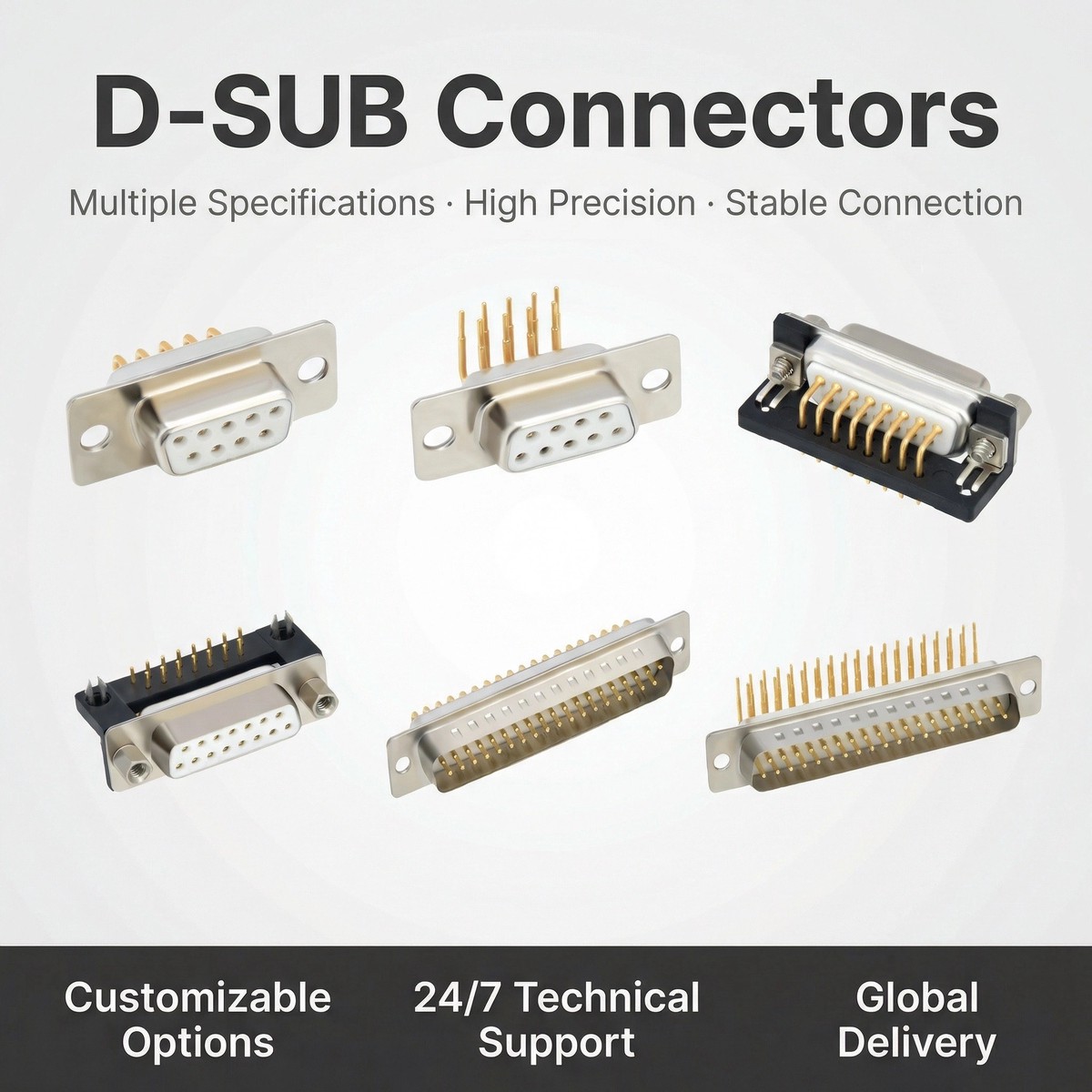 D-SUB DB50 Connector Gold Plated Solder Type Male Female Socket Plug PBT  Industrial Shielded Serial Port Interface Conector
