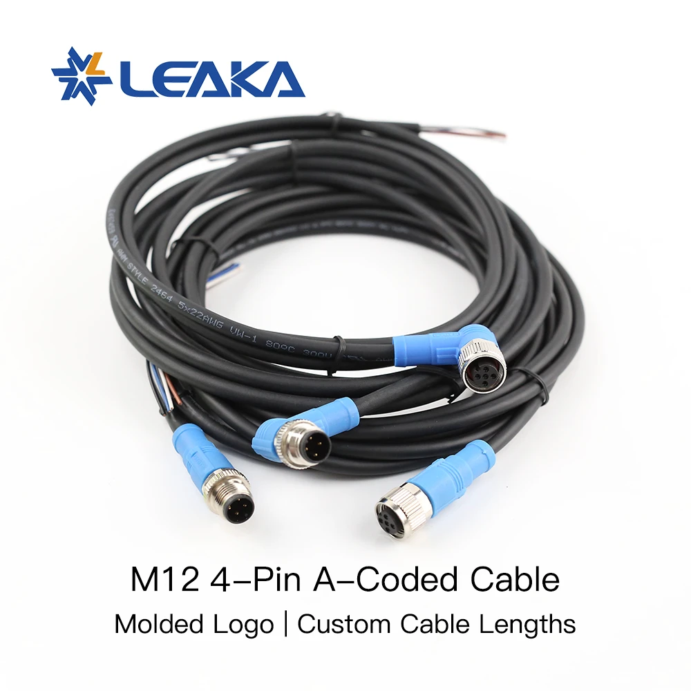 Custom M12 Connector Cable Assembly 4 Pin A-Coded IP67 Water-Resistant Overmolded PUR PVC Cordset For Industrial Automation Shop