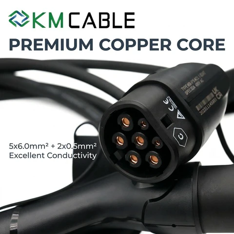 EV Charging Cable Type 2 to Type 2 32A 22kW 3 Phase, Factory Direct Wholesale, CE TUV Certified for Distributors