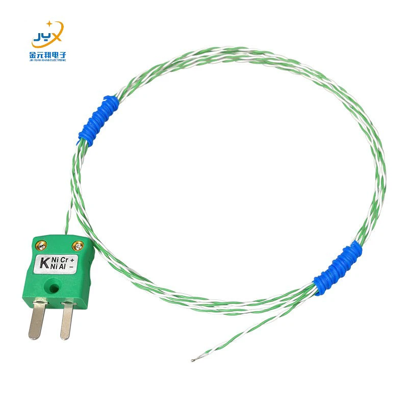 JYX Factory K Type Thermocouple Wire Temperature Sensor Sensing Cable Green White Twisted Pair Silicone Insulated High Accuracy