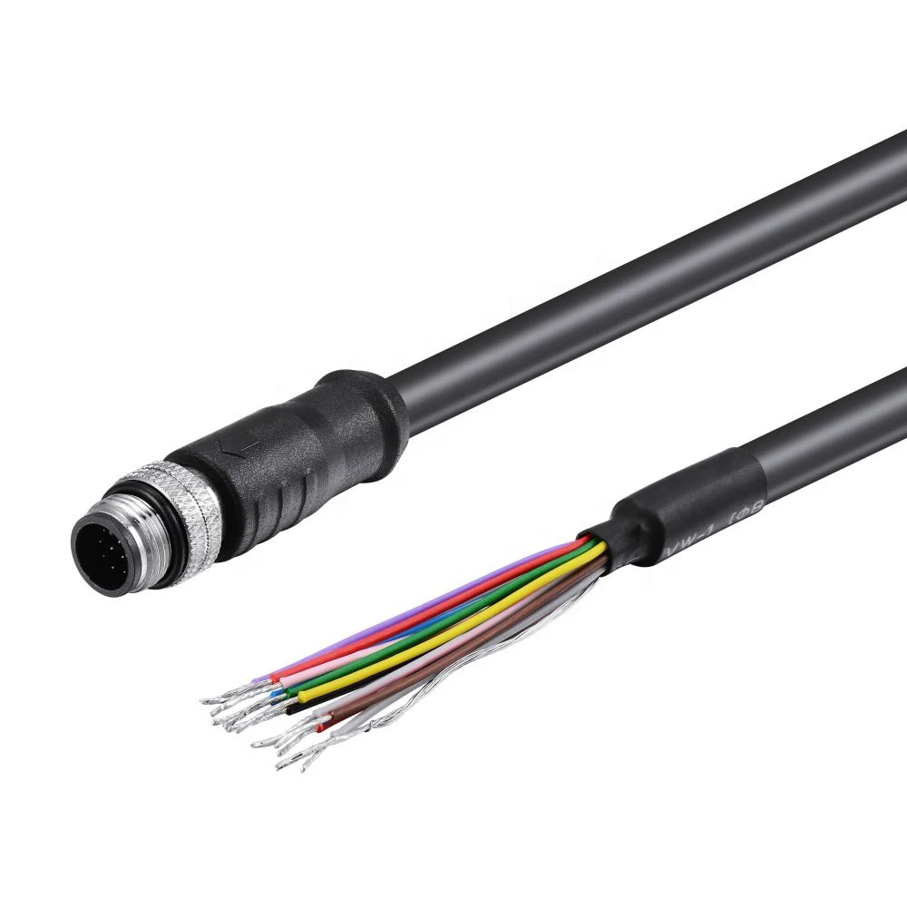 Industrial M12 12pin Male Cable with Shielded Power IO Copper Conductor and PVC Insulation Trigger Cable
