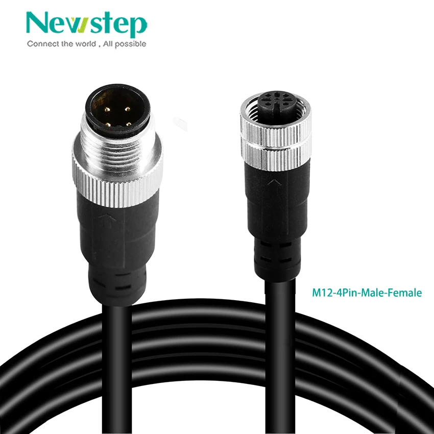 CE/RoHS Compliant M12 4-Pin Male-Female Shielded Extension Cable IP67 Industrial Sensor Connector PUR Jacket Copper Contacts for