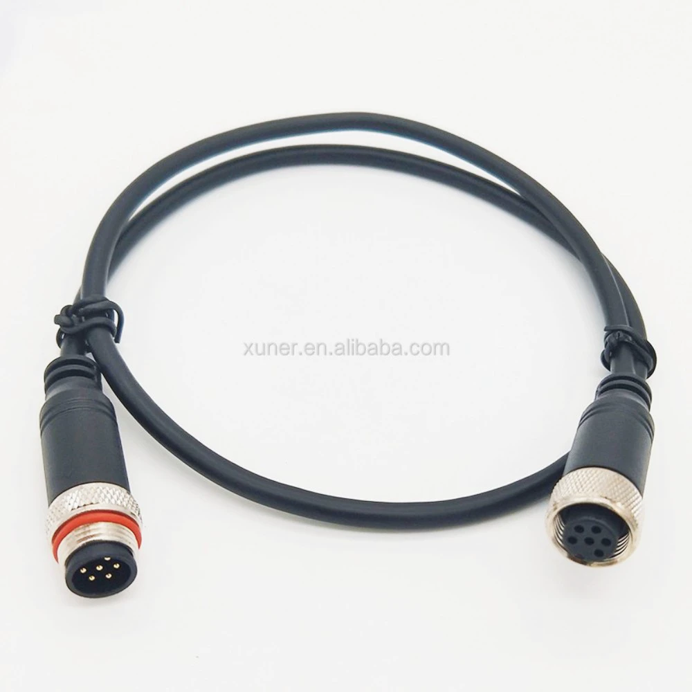 Male to Female IP67 M12 6pin Aviation Plug Connector Sensor Cable