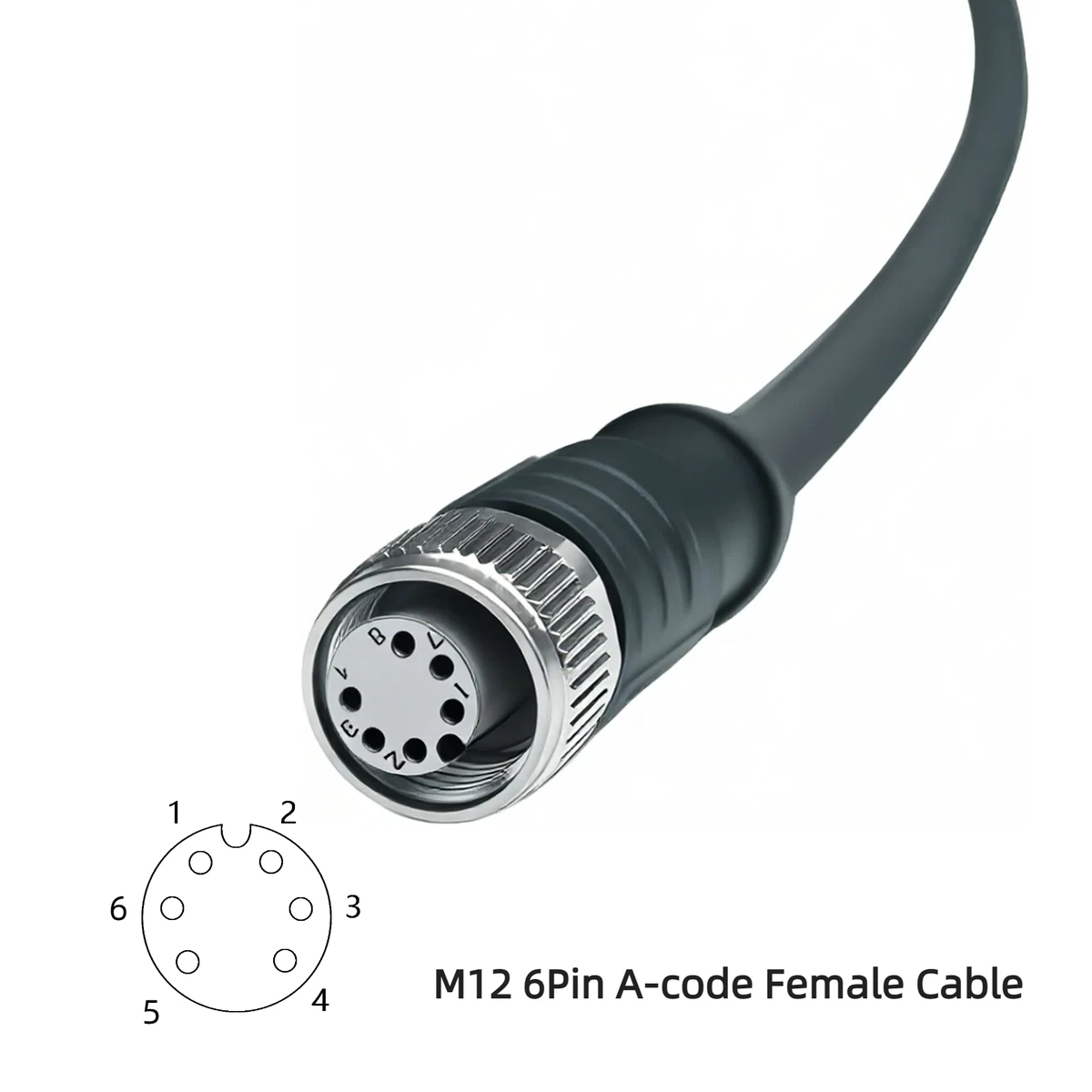 HYF M12 6 Pin A-code IEC Electrical Cable Waterproof IP67 Female PVC Shielded Overmolded Brass Industrial Automation Sensors