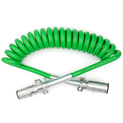 Factory Supply Trailer Coiled Cable Green Heavy Duty 7 Way Pin Trailer Light Extension Lead Spiral Spring Cable