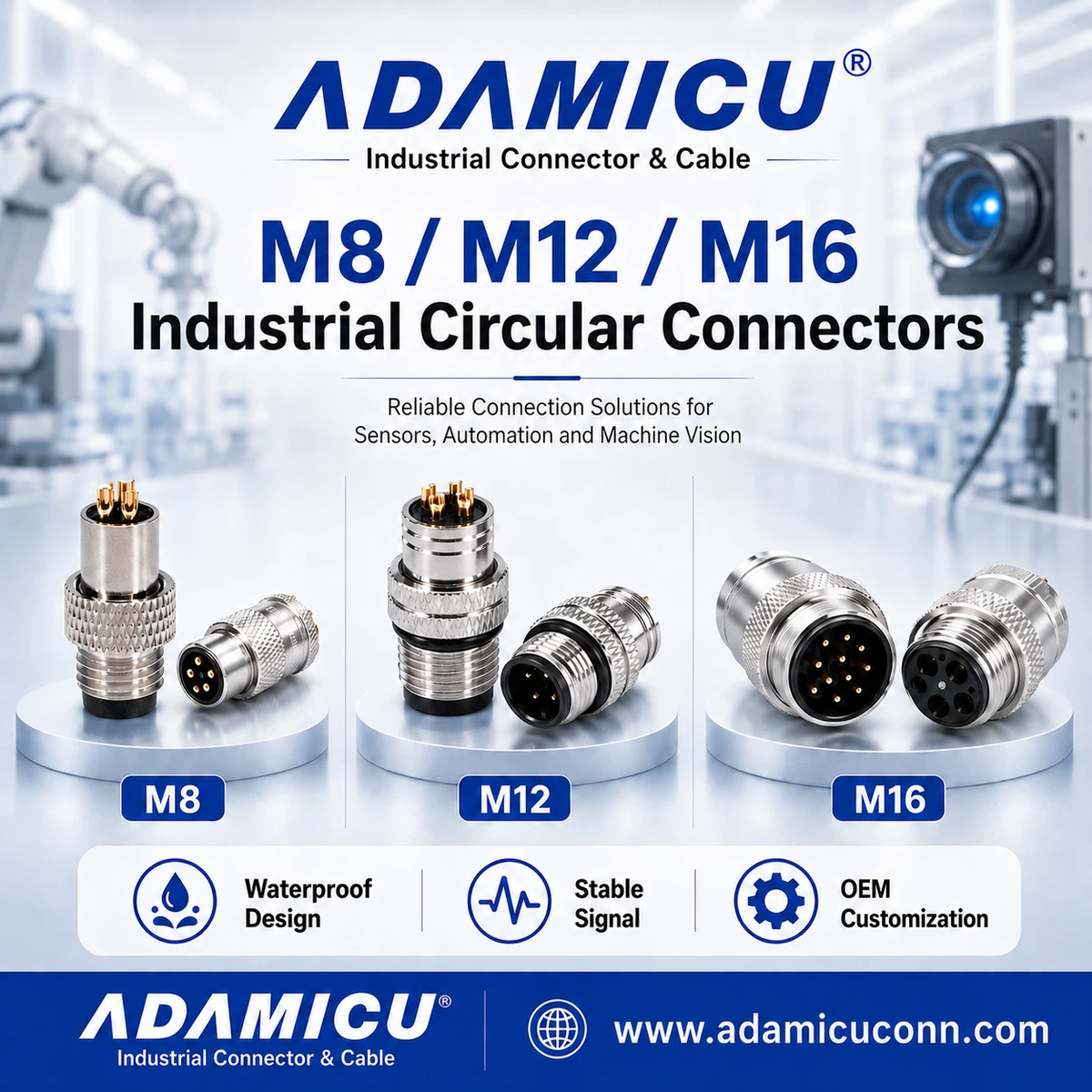 M8 Male 4 Pin Waterproof Circular Connector Socket Assembly 1.5-3A 30-60V Carbon Steel Stainless Steel Plastic Connector