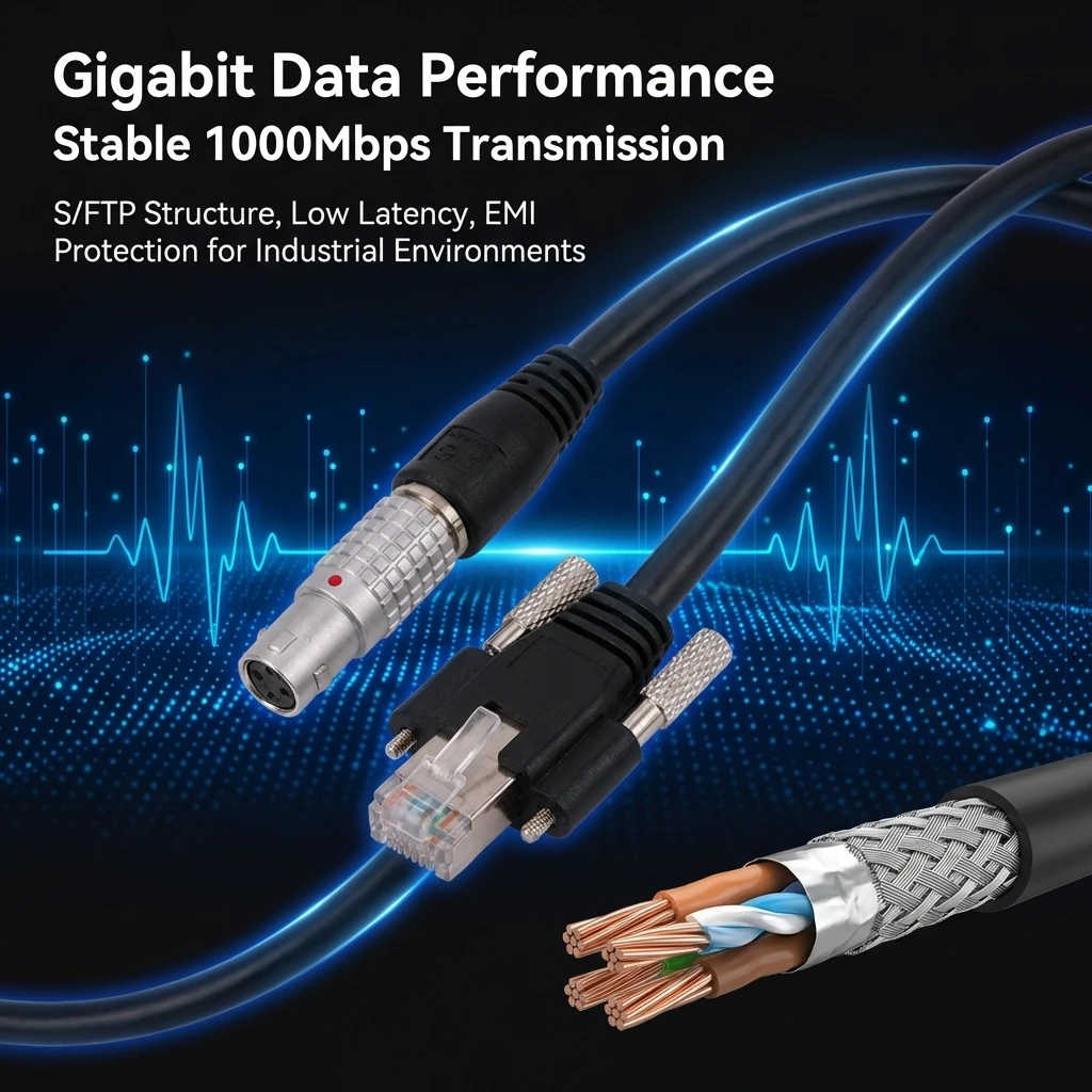 Industrial M12-4P D-Coded RJ-45 Ethernet Connection Cable 8 Gbps 4K Video Stable Base Plate Connection for Industrial Camera