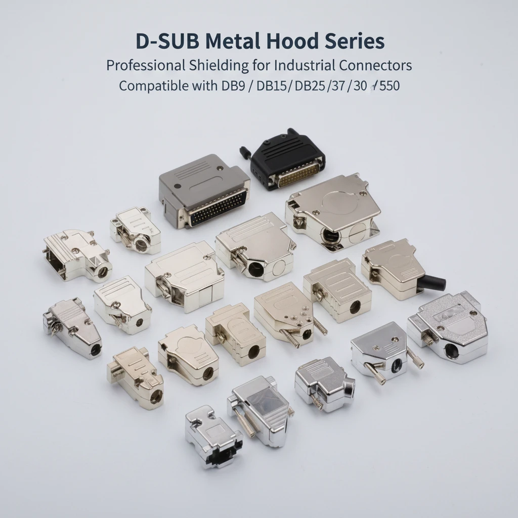 Metal D-SUB Backshell Hood Kit 90°/180° Straight/Right Angle Zinc Alloy DB Connector Housing for Industrial Cable Assembly