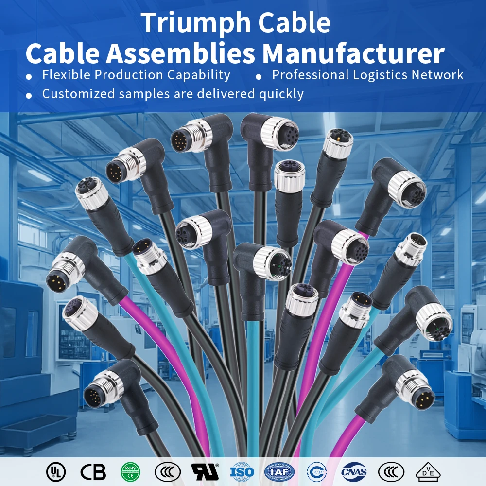 OEM Waterproof IP67 M5 Connector Cable 3/4 Pins Straight/Angled Moulded Plug Leads (PVC/PUR) Robotic M5 Sensor Connector Cable