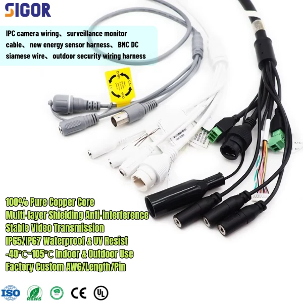 CCTV Camera Sensor Wiring Harness Cable IP66 Rated Pure Copper Conductor ISO9001 for for Electronic Video Monitoring