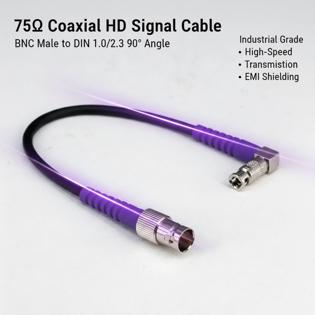 BNC Male to Mini BNC 1.0/2.3 Right Angle HD-SDI Coaxial Jumper Cable for Machine Vision