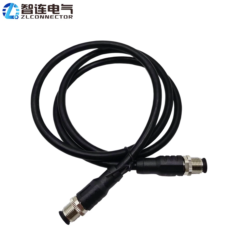M12 IP67 Waterproof Sensor Cable 4-Pin Male/Female D Code Double-Ended Straight Molding Connector Screw Locking for Power/LED