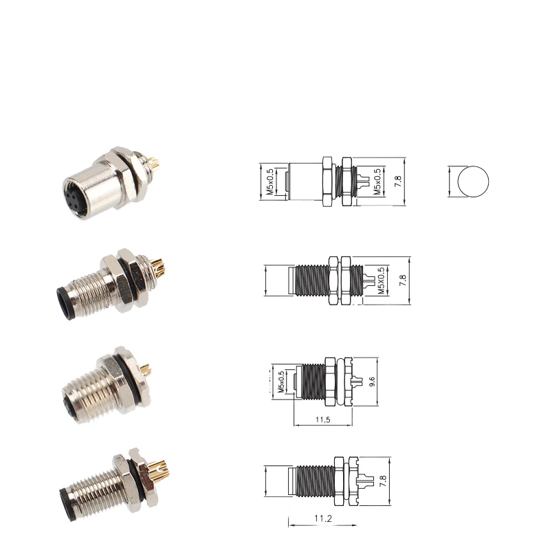 New Products Male Female Brass Waterproof M5 M8M12 3 4 Pin IP67 Rear Panel Mount Solder Socket Automotive Connectors