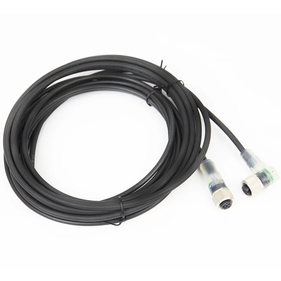 Waterproof IP67 4-Pin M12 Sensor Cable Industrial Angled Female Plug Gold-Plated Contacts Shielded LED Compatible Connector