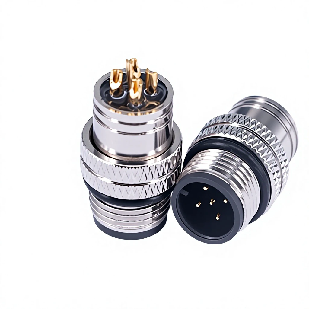 Industrial 5-Pin Waterproof Shielded M12 Male-Female Plug Connector Gold Plated Contacts Push-Pull Self-Locking Connector