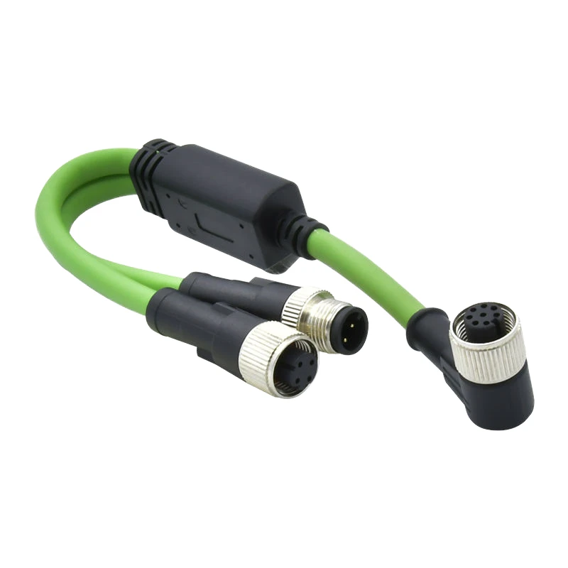 M12 Code 8-Pin Copper Y-Connector IP67 Waterproof Male-Female 3-Way Splitter