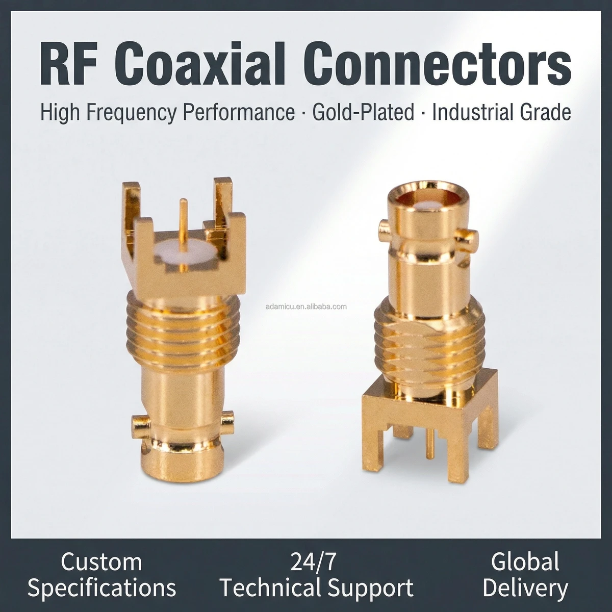 Panel Mount BNC HD Coaxial Connector RF Assemblies 75 Ohms Solder Through Hole Receptacle