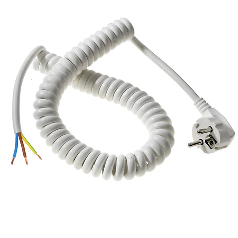 Good Quality 3x0.75mm2 3PIN H05BQ-F Coiled White Cable European Spiral Extension Cord Power Cord PUR Flexible Electric Wire
