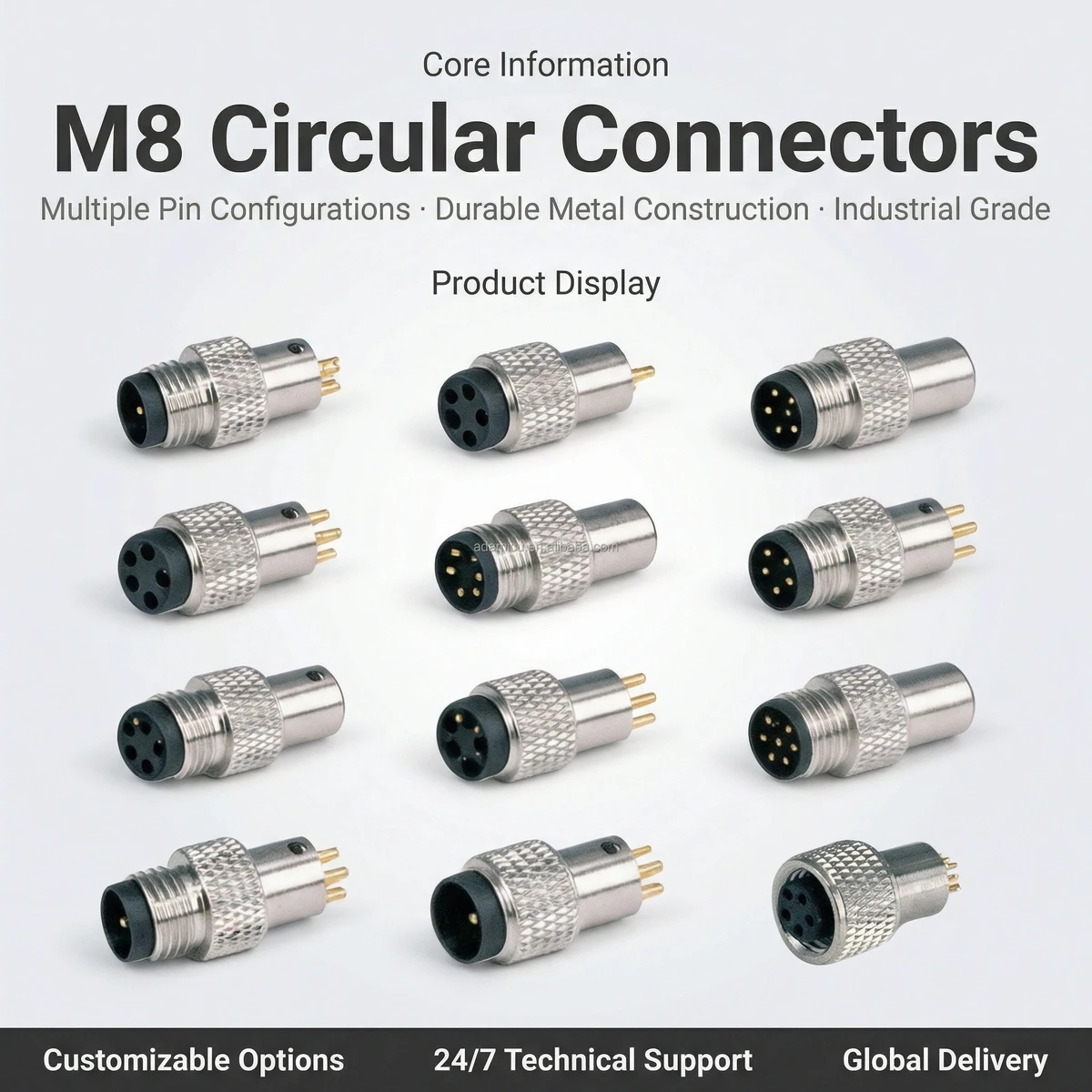 Male M8 Shielded Ip67K Waterproof Underwater Connector with 3P 4P 6P Pins Brass Contacts Rated Current 5A Conector
