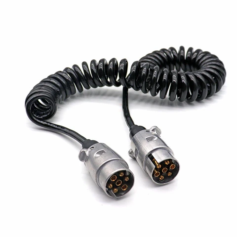 Trailer Spiral Cable Connector 7 Way Power Wire Cord ABS EBS Electrical Coil Heavy Duty Cable for Semi Trucks Tractors