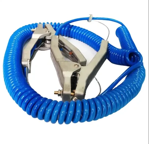 Heavy Duty Static Grounding Clamp Earthing Clamps Bounding Earth Clamp with Green Blue Coil Cable