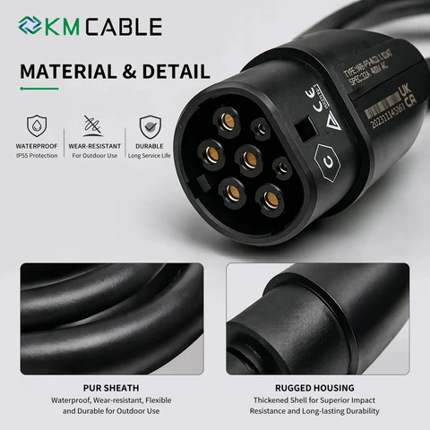 Type 2 to Type 2 EV Charging Cable 32A 22kW 3 Phase 5m Electric Vehicle Charging Cable Type 2 for EV Car Charger