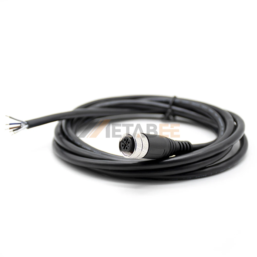 M12 3 Pin A-Coded Female Cable Pigtail Sensor Cordset AWG22 Flying Leads Open End for Proximity Switch