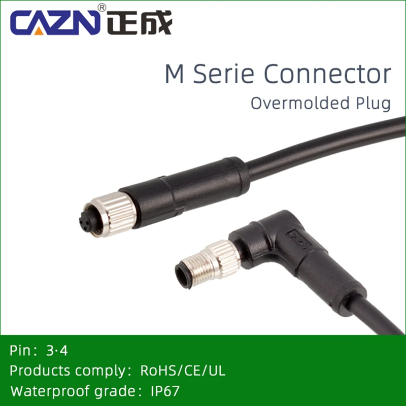 M5 Connector IP67 Shielded Moulded Plug Cable Leads PVC PUR 3 4 Pins Straight Angled Robotic Sensor Wiring Connectors