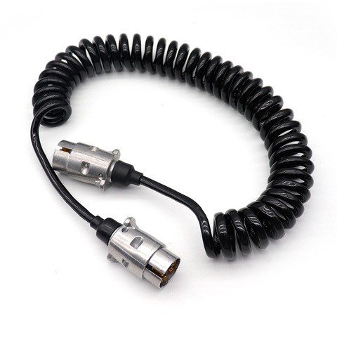 7 Pin Trailer Spiral 7-Way Cable Connector ABS Power Electrical Coiled Cord for RV Caravan Brake Systems