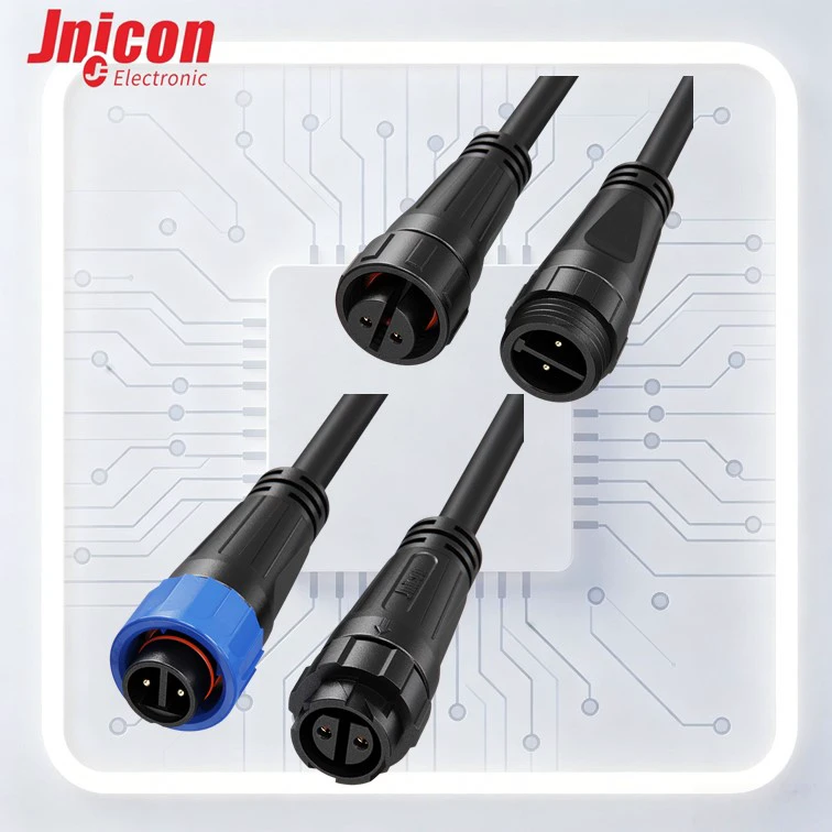 Jnicon M16 2 Pin 10A 300V Industrial Waterproof Connector Push Lock Overmolded Cable Assembly for Automation Control Systems TUV