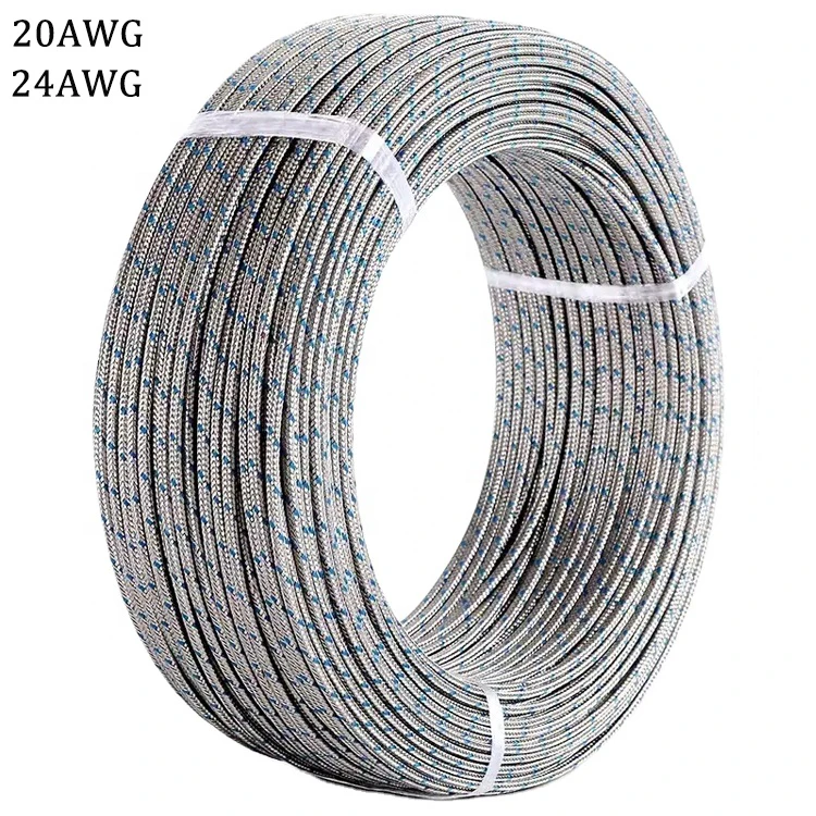 Type K/J 24awg 20awg Fiberglass and Stainless Steel Mesh Thermocouple Temperature Sensor Extension Wire/cable