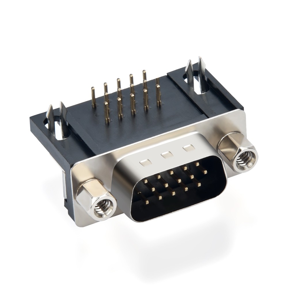 90-Degree Curved Needle Male Connector Black DR9T 15Pin RS232 Serial Port Copper Contact for PCB Application