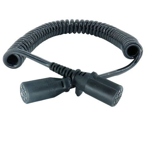 7P 24V Trailer Suzi Lead Coil Cable N Type Flex Electric 7 Pin Pole Spiral Curly Cable with Plastic Plug for Semi Truck Volvo