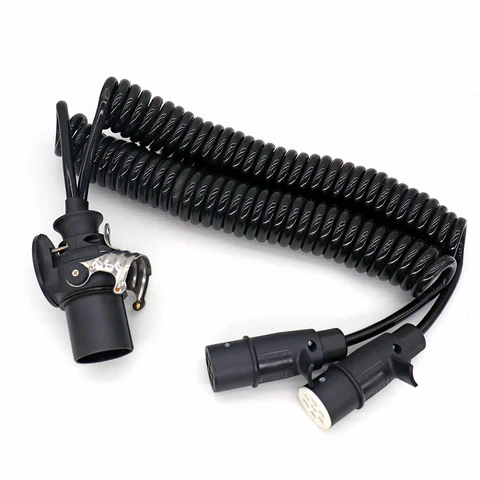Trailer Electric Coil Spiral Cable Adapter 15 Pin to 2 X 7 Pin 24V for HGV Volvo Scania Tractor