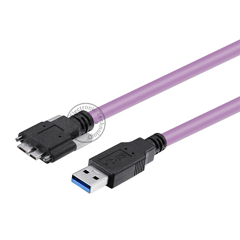 High Flex Micro B Male to USB 3.0 a Type Data Cable Screw Lock PVC Insulation for Machine Vision for Electronic Applications