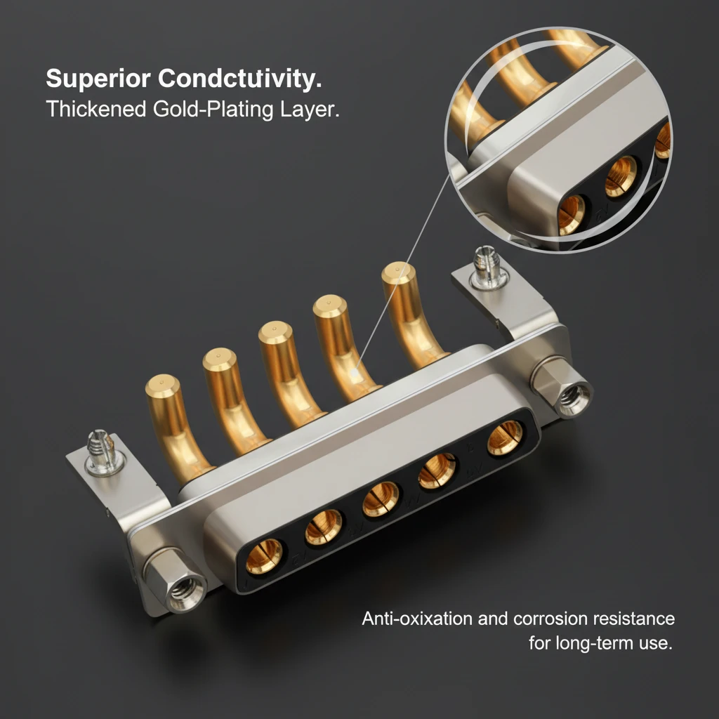 High Current 5W5 D-SUB Connector DB5W5 Male Plug 5Pin 40A Gold Plated Right Angle D-SUB Power Connector for Industrial Equipment