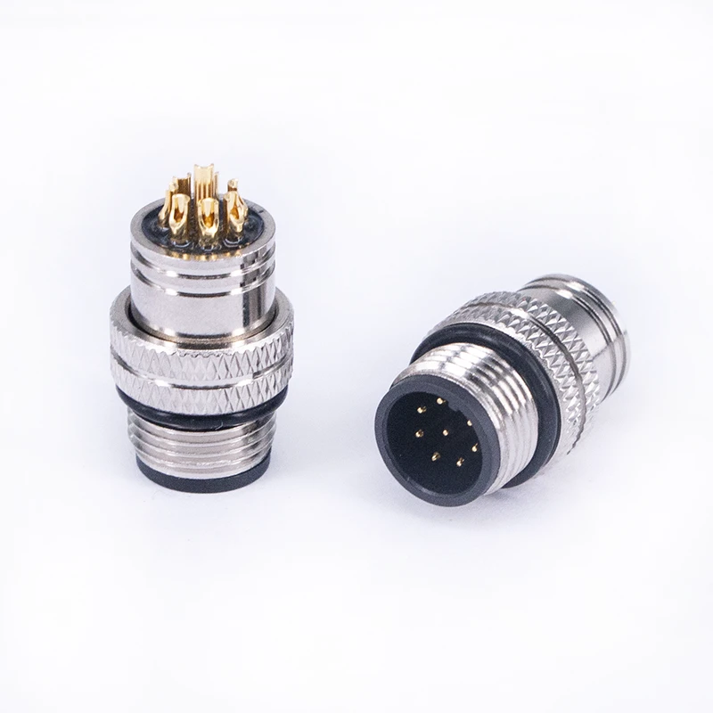 M12 Male Waterproof 8-Pin Circular Connector 8-Pin Rubber-Coated Plug Brass Contact Material for Wire Connections