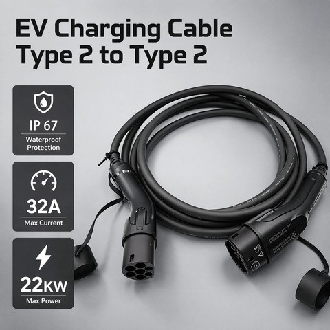 Industrial TPU Type 2 EV Charging Cable 22kW 32A 10m Anti-Crack Full Safety Protection Lead for Logistics Fleet Wholesale