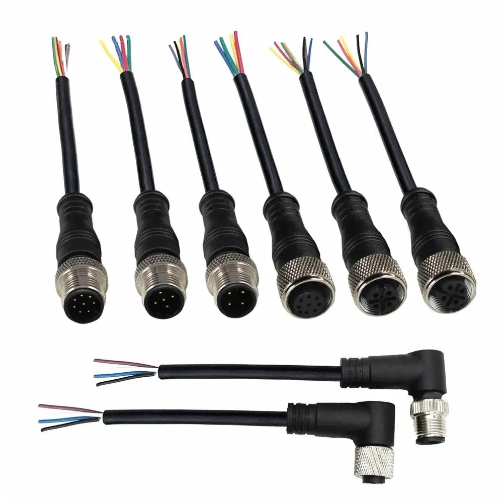 Assembly 4 Wire Cable for M12 Connector M12 Cable 3 4 5 6 8 12 17 Pin a Code Male Female Right Angle Waterproof Sensor Cable