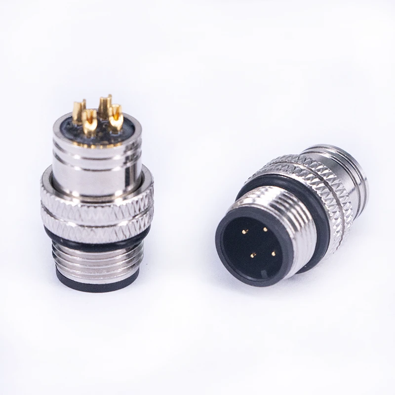 M12 Aviation Plug Front Mounting Male Connector with 3 4 5 6 17 Poles Sensor Connectors a B C D Coding Welded Type