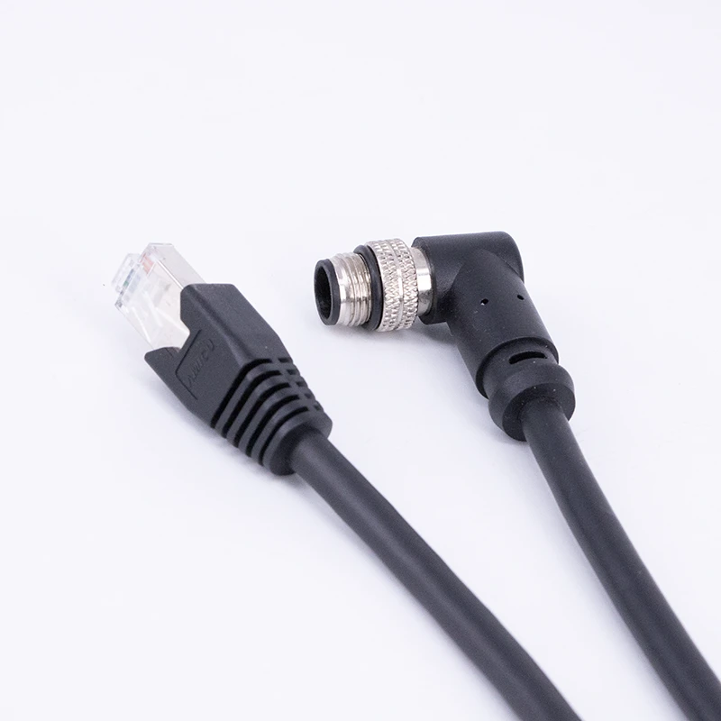 For M12 Custom Factory Processed Industrial Camera Connectors Right Angle 10A Rated Line I/O Power 2P Copper Wire Connections